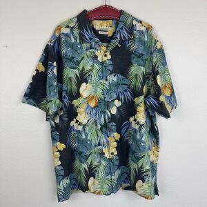 Tommy Bahama Silk Tropical Floral Palm Camp Shirt Button Down Gray Multi XL